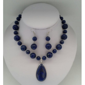 Set din margele de lapis lazuli si pandantiv lapis lazuli - Img 1