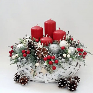 Aranjament de Advent - cos de ratan-ros/argintiu (cod 1964)poza4