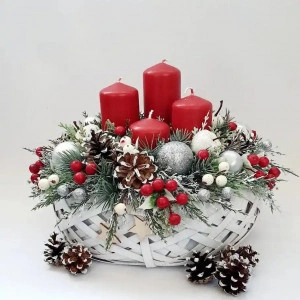 Aranjament de Advent - cos de ratan-ros/argintiu (cod 1964)poza4