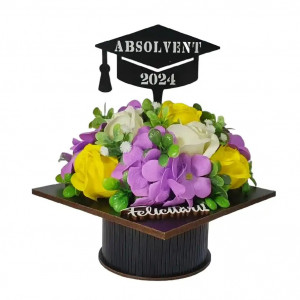 Aranjament floral "Absolvent 2024"-galben/mov (cod 2076).6