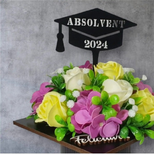 Aranjament floral "Absolvent 2024"-galben/violet (cod 2075.1