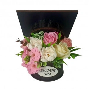 Aranjament floral cutie toca- roz /crem(cod 2061)poza 2