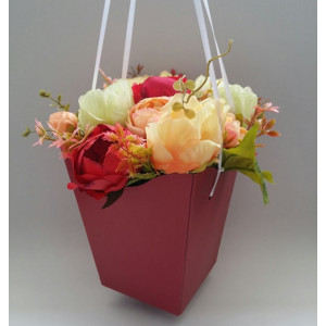 Aranjament flori artificiale-cutie conica burgundy (cod 1082) - Img 3