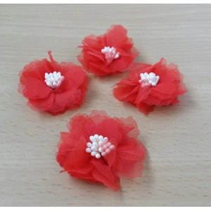 Flori din material textil pentru bijuterii -rosu