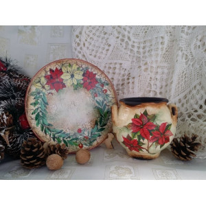 Set "Cadou de Craciun" - Platou si vaza din ceramica - Img 1