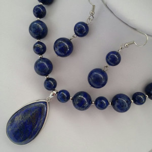 Set din margele de lapis lazuli si pandantiv lapis lazuli - Img 2