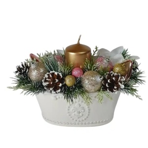 Aranjament de Craciun vas ceramic- roz/auriu (cod 2120)poza 2