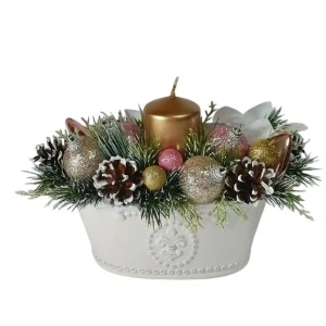 Aranjament de Craciun vas ceramic- roz/auriu (cod 2120)poza 2