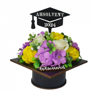 Aranjament floral "Absolvent 2024"-galben/mov (cod 2076).5