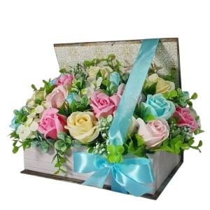 Aranjament flori de sapun -cutie carte (cod 2265)poza4