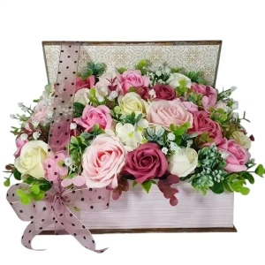 Aranjament cu trandafiri de sapun -cutie carte (cod 2267)poza1001