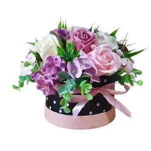 Aranjament cu trandafiri de sapun -cutie rotunda (cod 2110) poza4