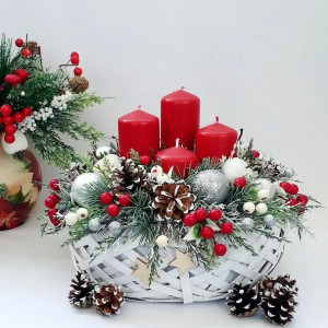 Aranjament de Advent - cos de ratan-ros/argintiu (cod 1964)poza6