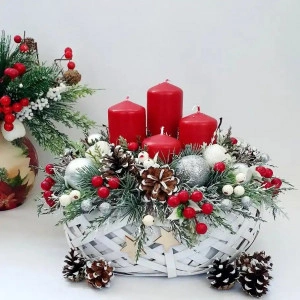 Aranjament de Advent - cos de ratan-ros/argintiu (cod 1964)