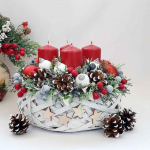Aranjament de Advent - cos de ratan-rosu/alb/bleumarin(cod 1982)poza 1
