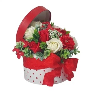 Aranjament din flori de sapun -cutie rotunda (cod 2279)poza5