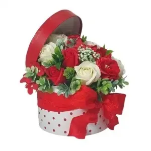 Aranjament din flori de sapun -cutie rotunda (cod 2279)poza5