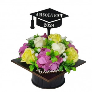 Aranjament floral "Absolvent 2024"-galben/violet (cod 2075).3