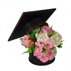 Aranjament floral cutie toca- roz /crem(cod 2061)poza 4