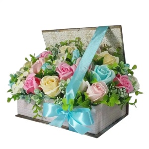 Aranjament flori de sapun -cutie carte (cod 2265)poza3