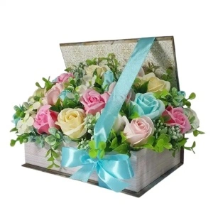 Aranjament flori de sapun -cutie carte (cod 2265)poza3