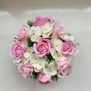 Aranjament flori de sapun-roz-cutie rotunda (cod 1234) 3