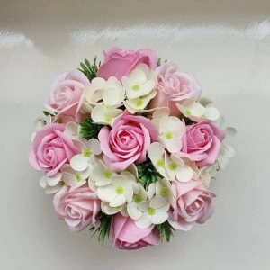 Aranjament flori de sapun-roz-cutie rotunda (cod 1234) 3