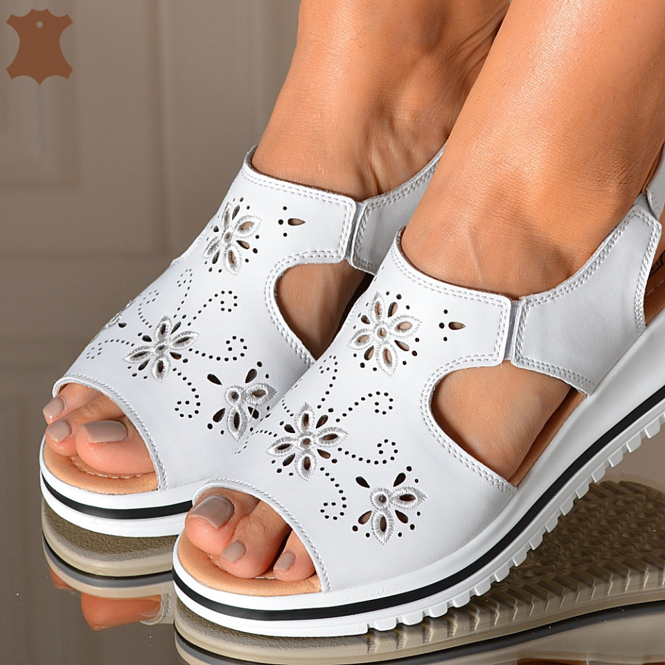 Sandale Dama Piele Naturala Zaza Albe- Need 4 Shoes