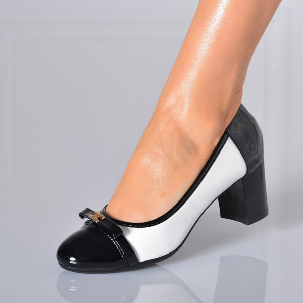 Pantofi Cu Toc Dama Cristina Alb/Negru