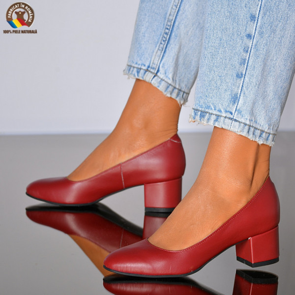 Pantofi Cu Toc Piele Naturala Delia Red
