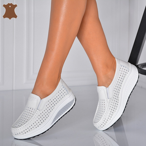 Pantofi Dama Piele Naturala Jet Albi