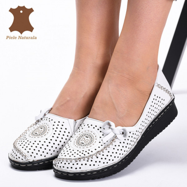 Pantofi Dama Piele Naturala Surya Albi