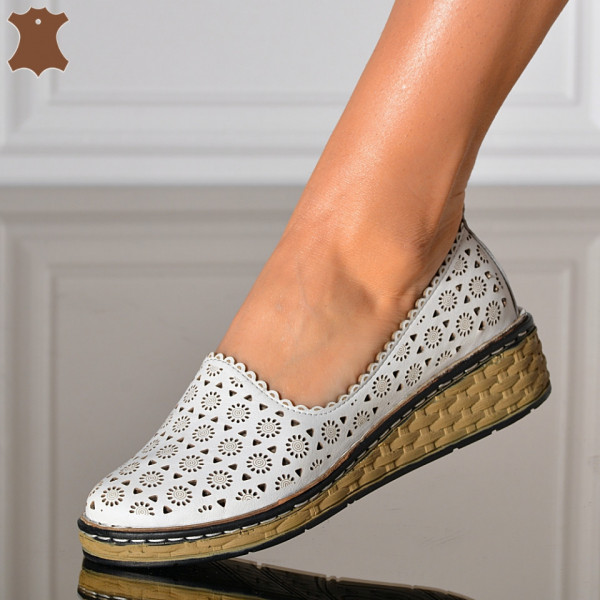 Pantofi Dama Piele Naturala Rain Albi