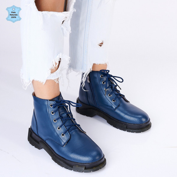 Ghete Dama Imblanite Piele Naturala Beca Navy