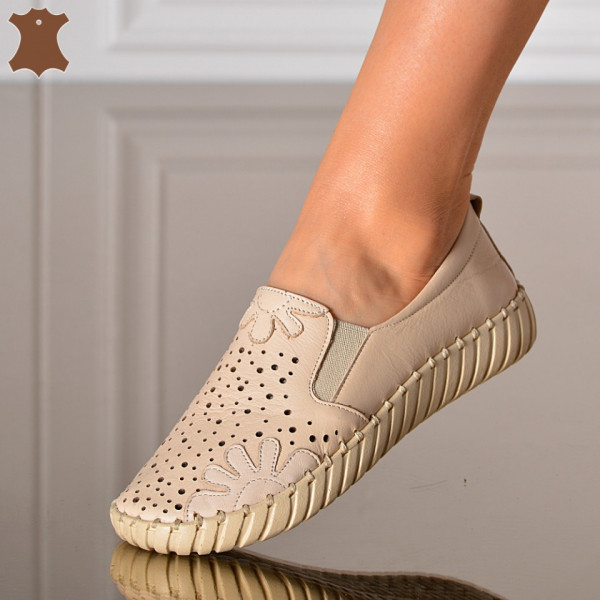Pantofi Dama Piele Naturala Malina Bej