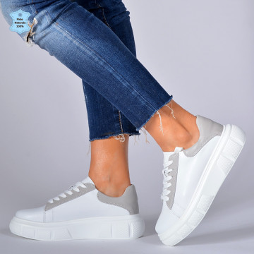 Adidasi Dama Piele Naturala Star Alb/Gri- Need 4 Shoes