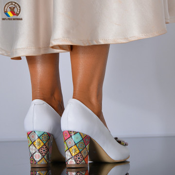 Pantofi cu toc Piele Naturala Cataleya Albi- Need 4 Shoes