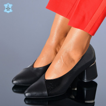 Pantofi Cu Toc Piele Naturala Divia Negri- Need 4 Shoes