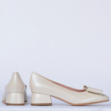 Pantofi Cu Toc Piele Naturala Iness Bej- Need 4 Shoes