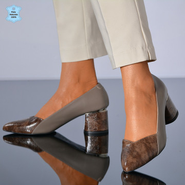 Pantofi Cu Toc Piele Naturala Mya Gri- Need 4 Shoes