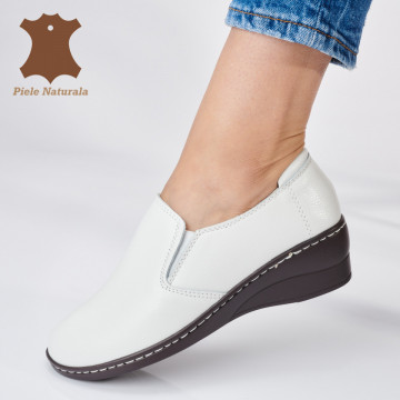 Pantofi Dama Piele Naturala Vega Albi - Need 4 Shoes