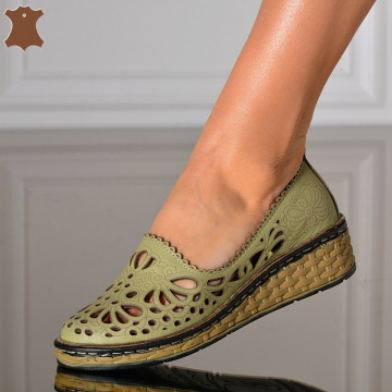 Pantofi Dama Piele Naturala Velika Olive- Need 4 Shoes
