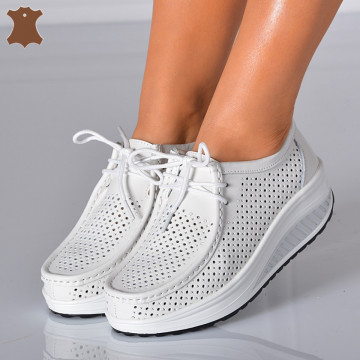 Pantofi Dama Piele Naturala Zena 4 Albi- Need 4 Shoes 