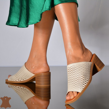 Papuci Dama Piele Naturala Pamela Bej- Need 4 Shoes