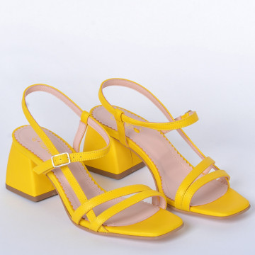 Sandale cu toc Piele Naturala Amna Galbene- Need 4 Shoes