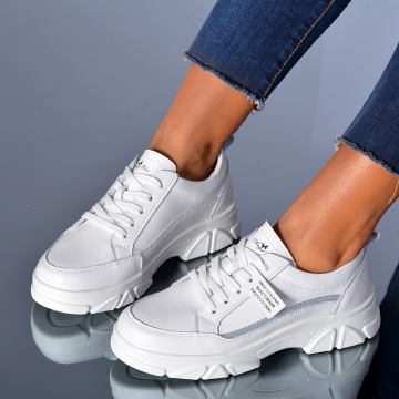 Adidasi Dama Piele Naturala Olivia Albi- Need 4 Shoes