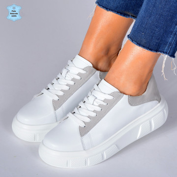 Adidasi Dama Piele Naturala Star Alb/Gri- Need 4 Shoes