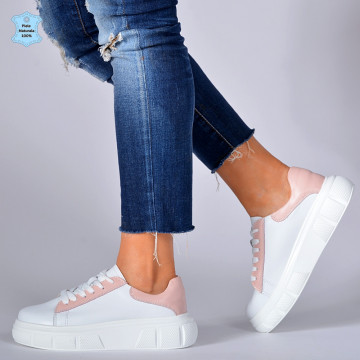 Adidasi Dama Piele Naturala Star Alb/Roz- Need 4 Shoes