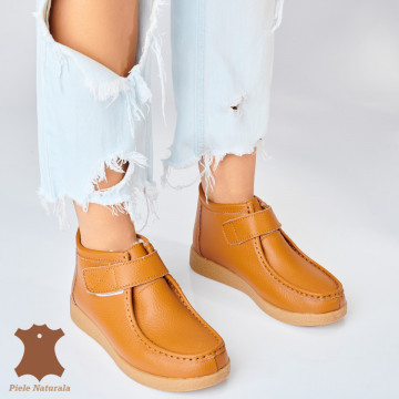 Ghete Dama Imblanite Piele Naturala Zora Camel - Need 4 Shoes