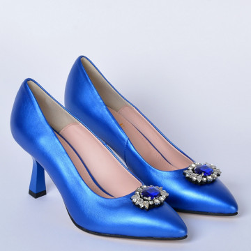 Pantofi Cu Toc Piele Naturala Bianca Albastri- Need 4 Shoes